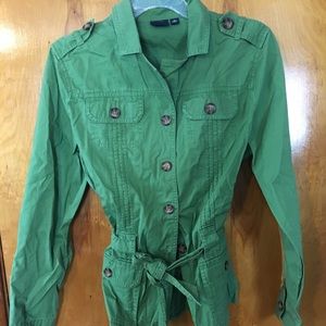 Sonoma Khaki Green Button Up and Belted Jacket